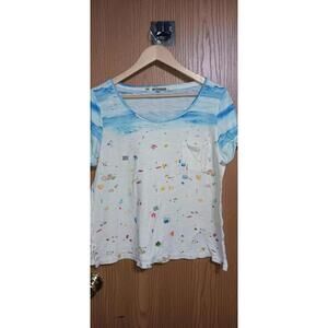 Anthropology Little Yellow Button Short Sleeve Shirt Womens Size MP Beach Theme